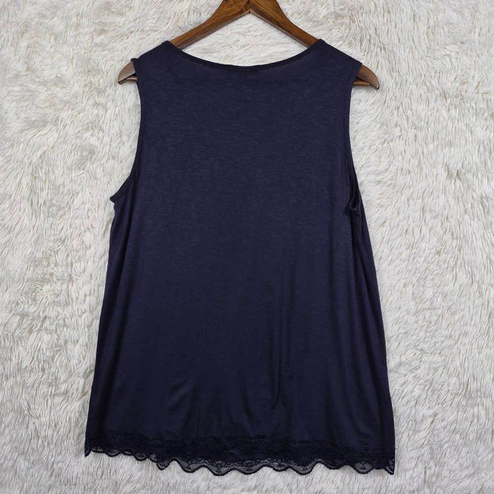 Lane Bryant Navy Blue‎ Lace Trim V-Neck Tank Top Sleeveless Slub Knit 14/16 - Picture 4 of 9